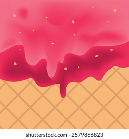 Strawberry Ice Cream Cone Melting texture with pink and brown background