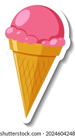 Strawberry ice cream cone on white background illustration