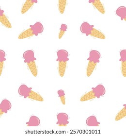 Strawberry ice cream cone pattern. Ice cream cone seamless pattern for you design wrapped food. 