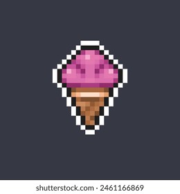 strawberry ice cream cone in pixel art style