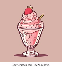 strawberry ice cream cone vector illustration