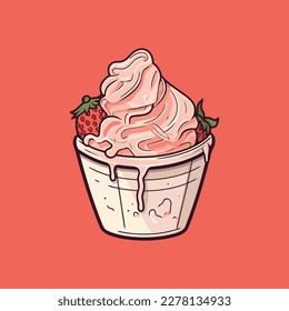 strawberry ice cream cone vector illustration