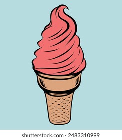 Strawberry Ice Cream Cone Vector Design Dessert