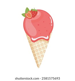 strawberry ice cream cone. vector ice cream