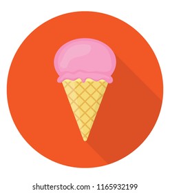 
Strawberry ice cream cone with waffle 

