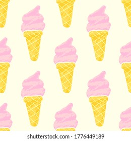 Strawberry Ice Cream Cones Pattern, Seamless Pattern, Vector Illustration EPS 10.