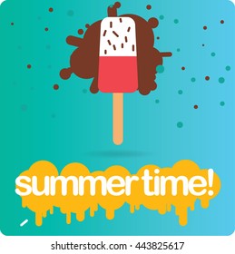 Strawberry Ice cream corn. Fruit frozen juice. Poster. Vector illustration.