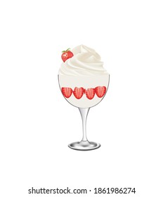 Strawberry ice cream in cup. vector