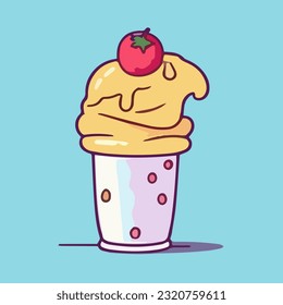 Strawberry ice cream in a cup. Vector illustration in cartoon style.