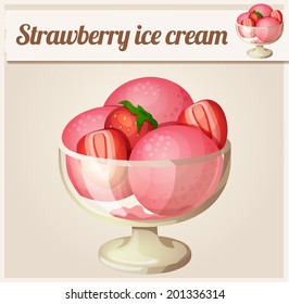 Strawberry ice cream.  Detailed Vector Icon. Series of food and drink and ingredients for cooking.