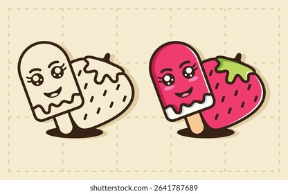 strawberry ice cream drawing clipart. suitable for coloring, sticker, etc.