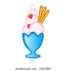 Strawberry ice cream with falafel tubes for the glass vase. Illustration for design on white background