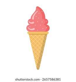 Strawberry ice cream flat vector illustration on white background