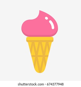 Strawberry ice cream icon in a flat style vector illustration isolated on white background