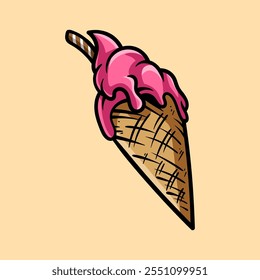 strawberry ice cream isolated drawing line art style sketch classic vintage design illustration