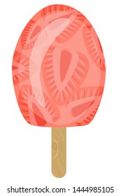 Strawberry ice cream isolated on the white background. Popsicles on a stick. Sorbet. Frozen juice. Sweet lollipop. Delicious dessert. Vector illustration. 