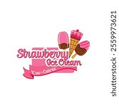 Strawberry Ice Cream Logo Design Royalty Free Clipart, Vectors, and Stock Illustration.