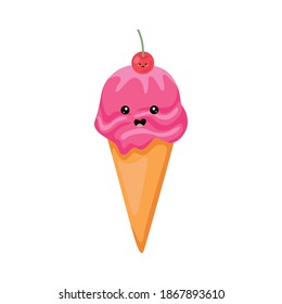 Strawberry ice cream looks happy.
