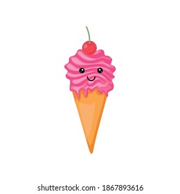 Strawberry ice cream looks happy.