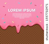 Strawberry ice cream melted on chocolate cone background