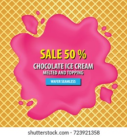 Strawberry ice cream melted on wafer background vector illustration