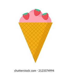 Strawberry ice cream on a white background for cafe design. Vector isolated image for clipart or website design