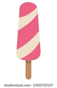 Strawberry ice cream on white background, flat vector illustration. Strawberry ice pop icon, dessert illustration, vector sweet summer sign symbol.