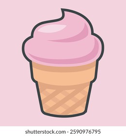 strawberry ice cream with outline flat vector design.