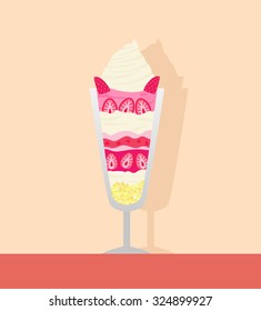 strawberry ice cream parfait. vector illustration