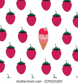 Patrones de fresa, fondo rojo blanco.