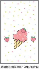 Strawberry ice cream and polka dot Pattern, Pink seamless strawberry, Strawberry whit Background, Strawberry Wallpaper Love Cards Vector Stock Vector Illustration.