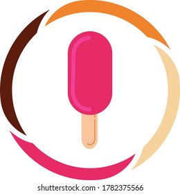 strawberry ice cream or ice cream popsicle icon. white background with colors circle.