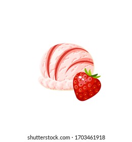 Strawberry ice cream scoop. Design template for promo, menu, flyer. Vector illustration cartoon flat icon isolated on white.