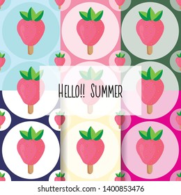 Strawberry ice cream seamless pattern vector illustration.