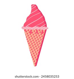 strawberry ice cream served in a cone with melted strawberry topping that looks delicious. ice cream illustration element