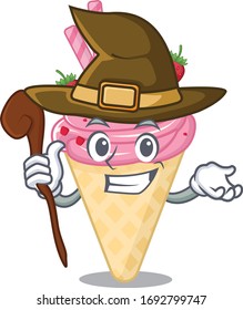 Strawberry ice cream sneaky and tricky witch cartoon character