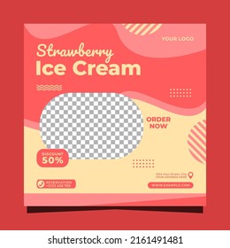 Strawberry ice cream social media post template design