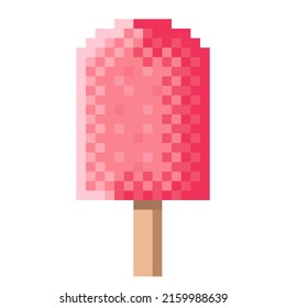 Strawberry ice cream stick pixel art. Vector illustration.