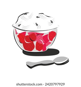 Strawberry Ice Cream Sundae with whipped cream and strawberries on top icon vector. Pink ice cream sundae icon vector isolated on a white background.