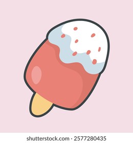 strawberry ice cream with vanilla cream in flat vector design.