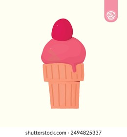 Strawberry Ice Cream Vector Art Illustration