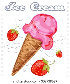 Strawberry ice cream, vector illustration
