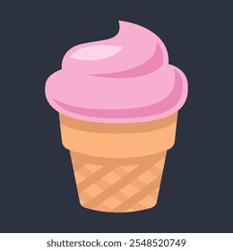 strawberry ice cream wafer cup in flat vector design.