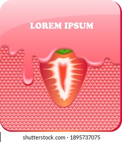 Strawberry ice cream with waffle background vector, ready for advertising