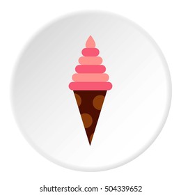 Strawberry ice cream in waffle cone icon. Flat illustration of strawberry ice cream in waffle cone vector icon for web