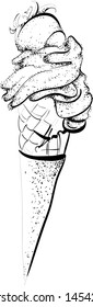 strawberry ice cream,line art, vector graphic.