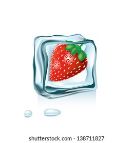 strawberry in ice cube isolated on white