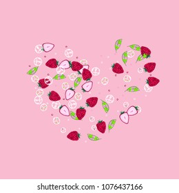 Strawberry and ice cubes on a pink background. Fruit background. Cocktail. Fruit freshness. Strawberry. Bright summer background. Bubbles.