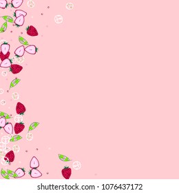 Strawberry and ice cubes on a pink background. Fruit background. Cocktail. Fruit freshness. Strawberry. Bright summer background. Bubbles.