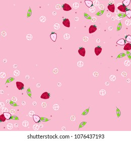 Strawberry and ice cubes on a pink background. Fruit background. Cocktail. Fruit freshness. Strawberry. Bright summer background. Bubbles.